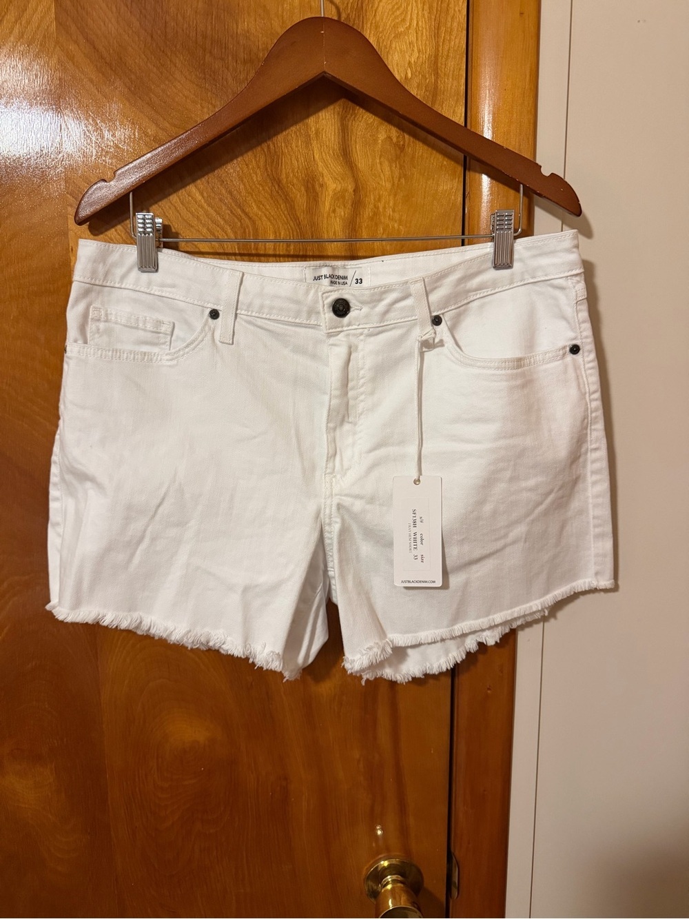 Just Black White Frayed Hem Denim Shorts